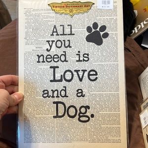 Love And A Dog - Vintage Dictionary Art Wall Hanging - BRAND NEW!